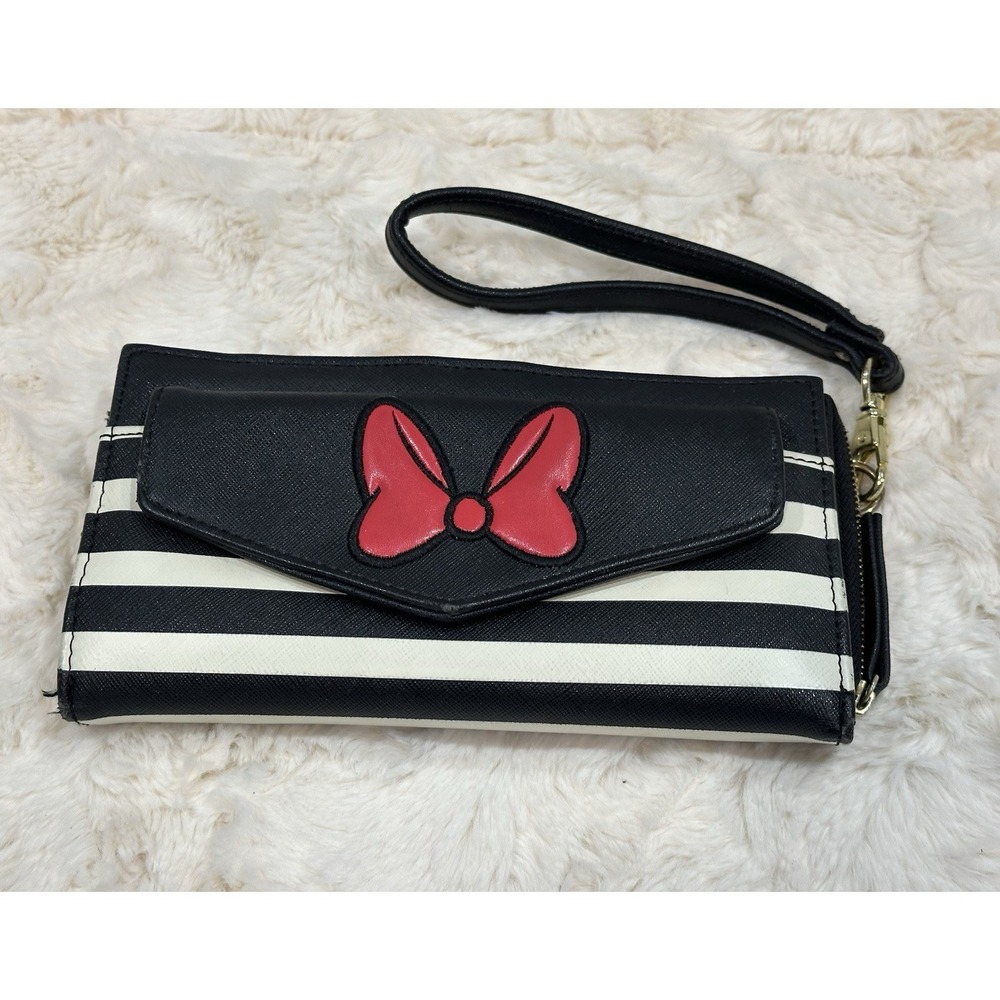Disney Bold Striped Wristlet with Playful Red Bow - Chic Party Night Clutch